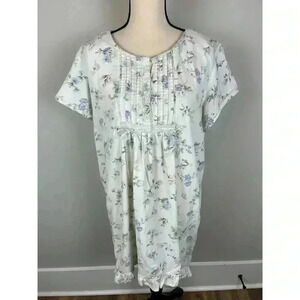 Vtg Laura Ashley Babydoll Ruffle Nightgown Floral Short Sleeve 100% Cotton L